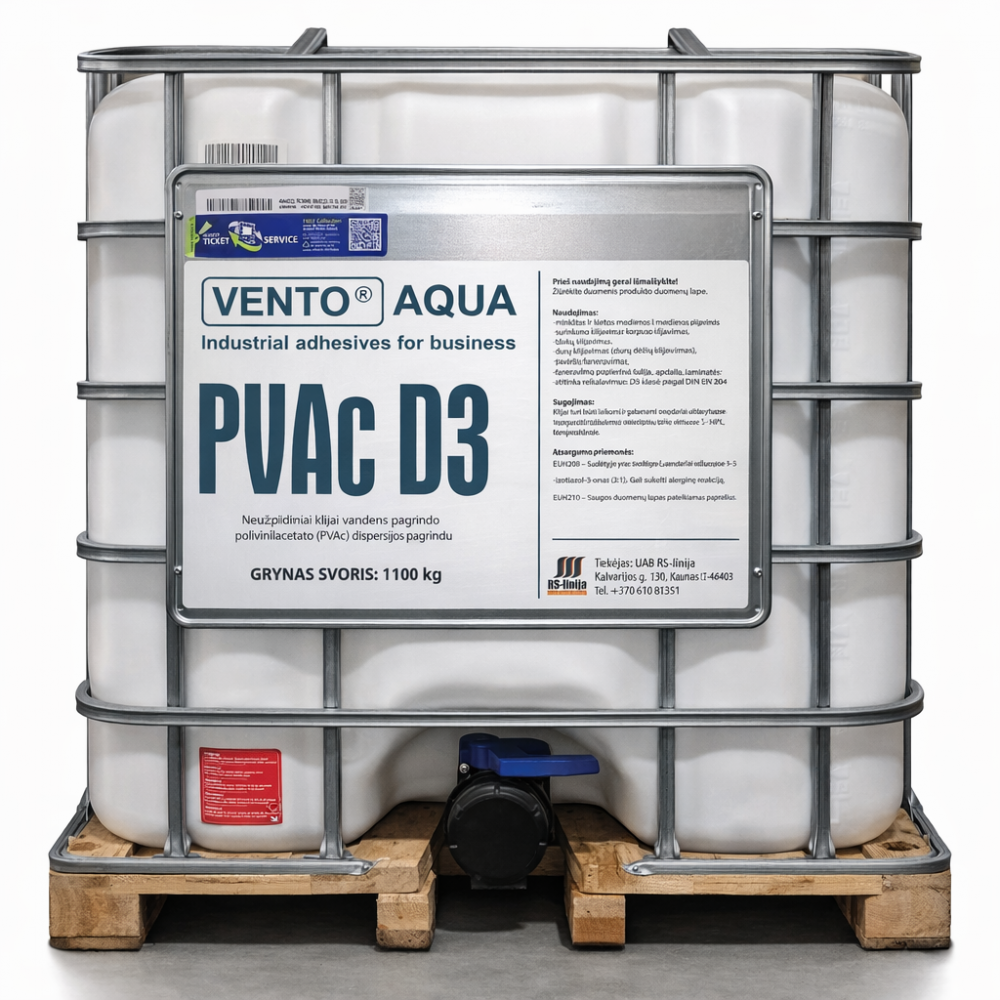 Klijai medienai VENTO Aqua PVA D3 TTL, 1100kg (IBC)