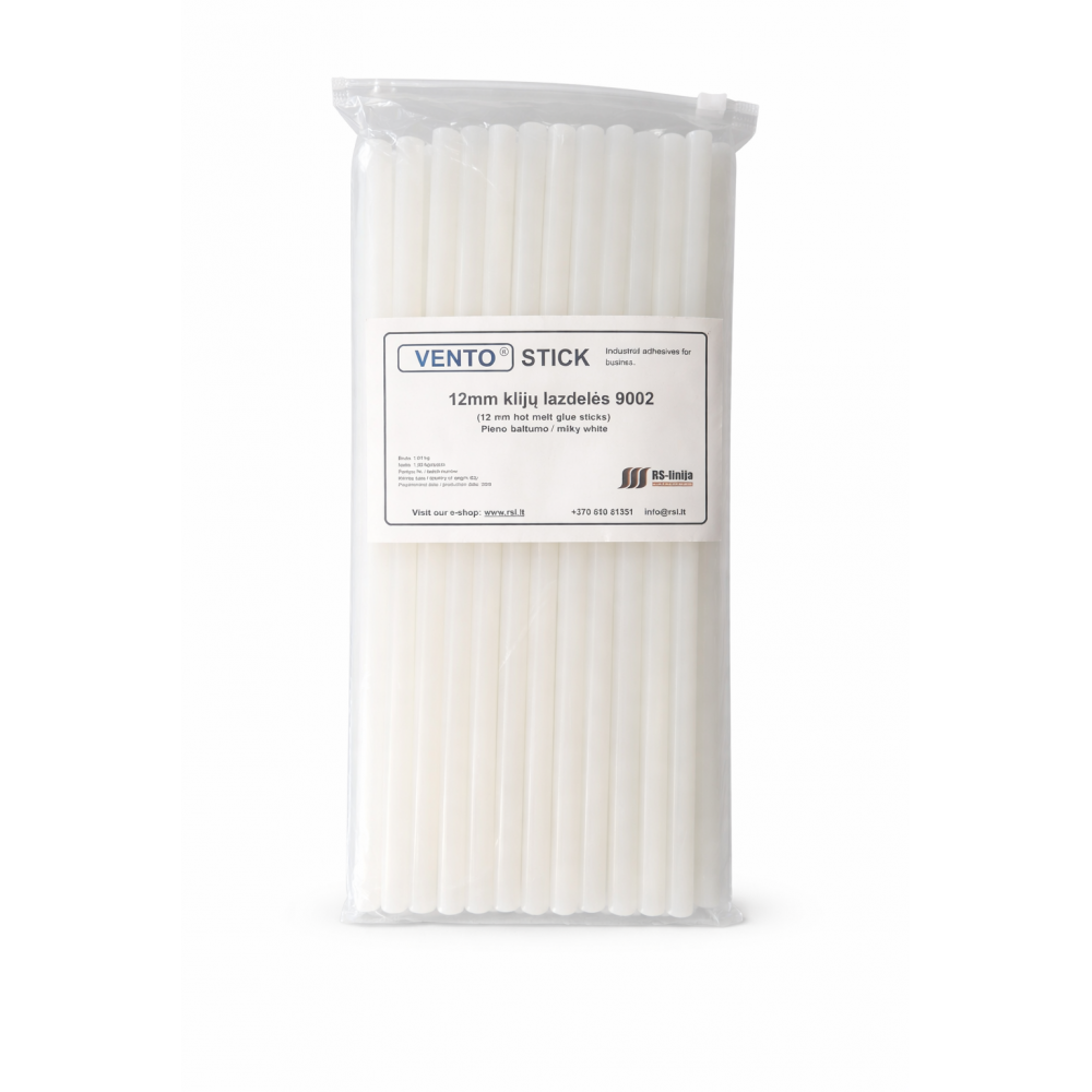 Klijų lazdelės - strypeliai VENTO Stick 9002 12mm pieno baltumo (1kg)