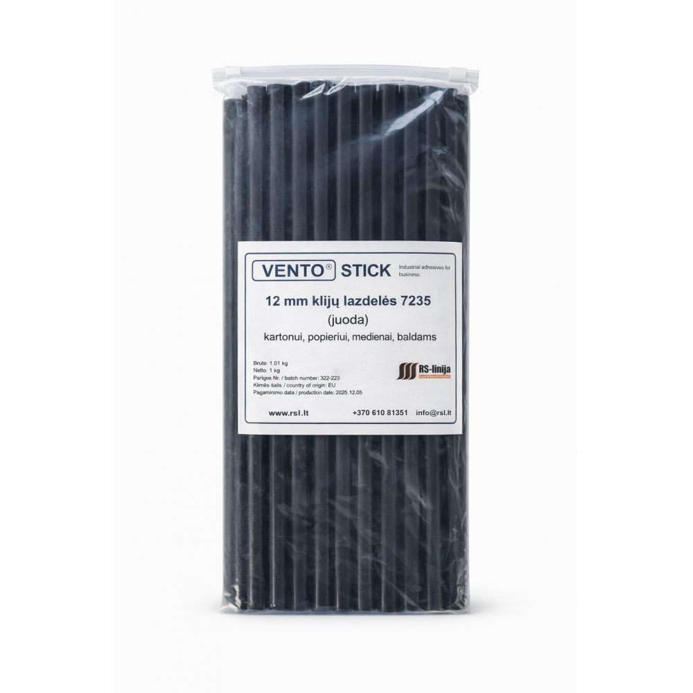 Klijų lazdelės - strypeliai VENTO Stick 7235 12mm juodos (33vnt 1kg)