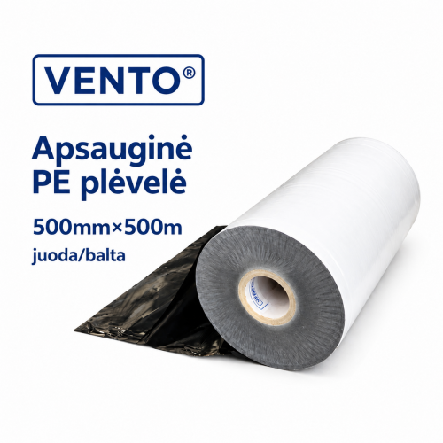 Dvispalvė apsauginė PE plėvelė 500mm×500m, juoda/balta